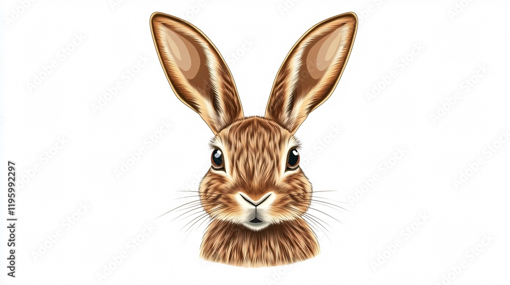 Fototapeta premium Adorable Rabbit Head Cartoon Icon for Design Projects on White Background