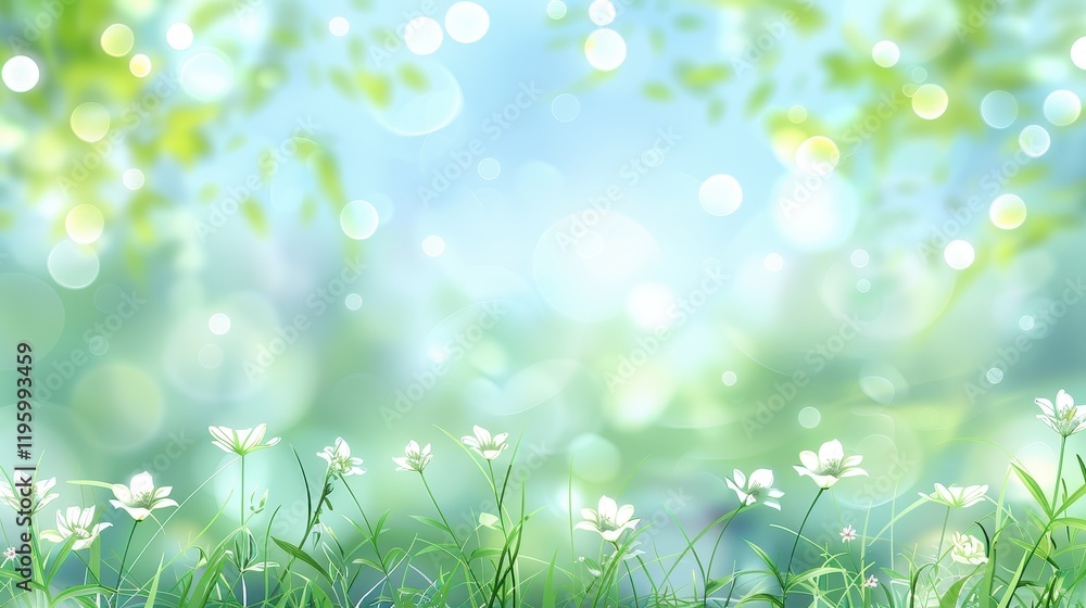 Serene Spring Meadow Delicate White Flowers and Soft Bokeh Background. Serene Spring Meadow Delicate White Flowers and Soft Bokeh Background.