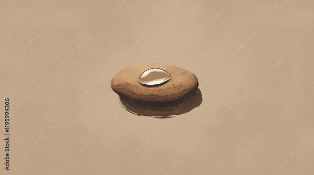A single water droplet rests on a smooth brown stone A single water droplet rests on a smooth brown stone