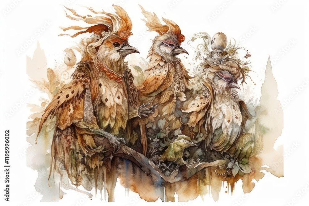 Three fantastic birds, each with a unique and exotic appearance. Three fantastic birds, each with a unique and exotic appearance.
