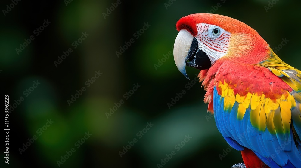 Obraz premium Closeup of a colorful parrot in a rainforest, vibrant colors, highdetail focus, macro photography