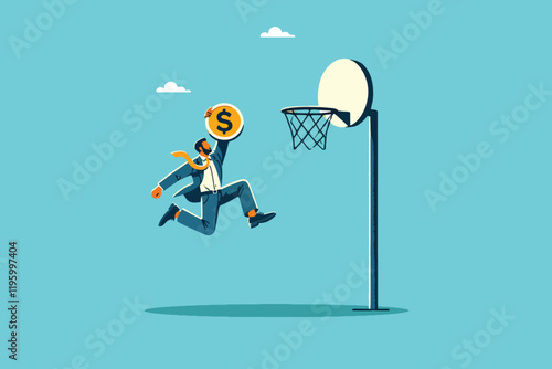 Scoring Big in Business, Skillful Entrepreneur Slam Dunks Success with a Money Coin