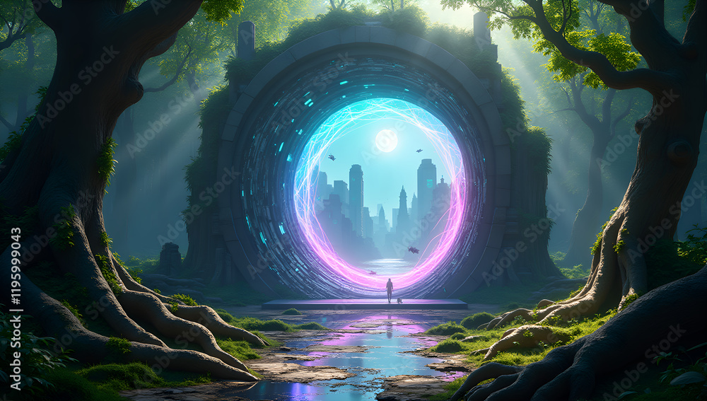 Obraz premium Mystical Portal: Echoes of History and Visions of Tomorrow