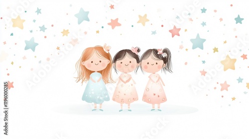 Charming Little Girls in Pastel Colors Group Photo - Adorable Kids Portrait
