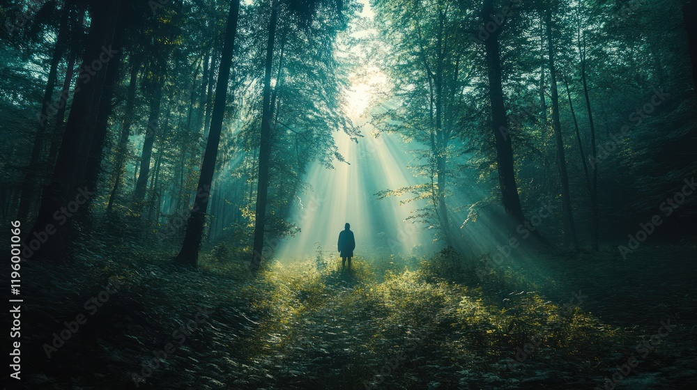 Fototapeta premium Solitary Figure in a Mystical Forest