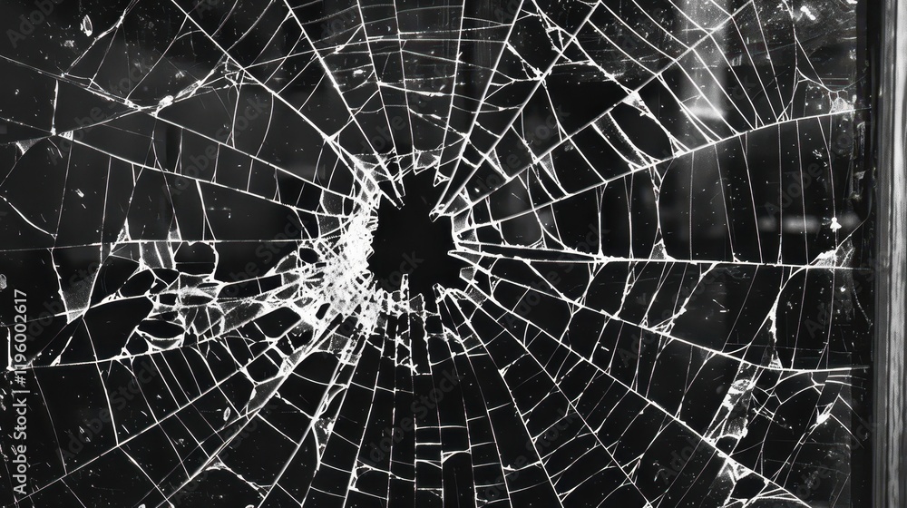 Fototapeta premium Shattered Glass, Cracked Pane, Broken Window, Abstract Texture.