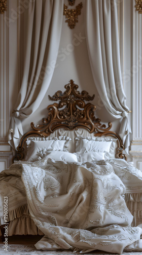 Exquisite Display of Luxury and Comfort: Majestic King-Size Bed Decorated in Tranquil Cream Tones photo