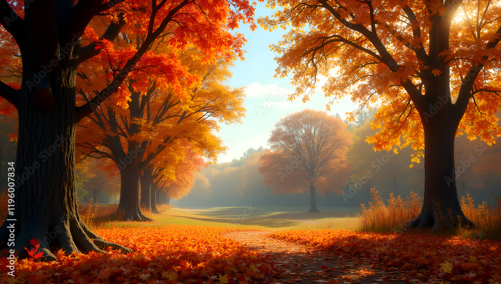 Fototapeta premium Golden Moments in a Vibrant Forest Setting