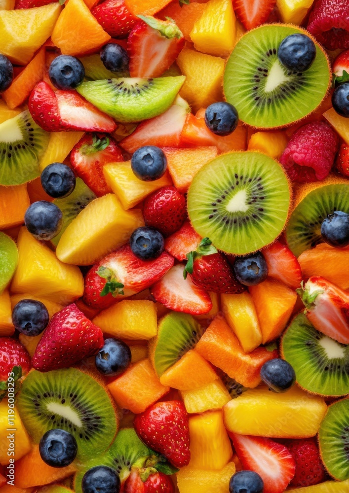Obraz premium A colorful fruit salad, in a minimalist kitchen, highlighting the health benefits and freshness of fruit salads