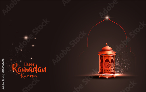 islamic greetings ramadan kareem card design with red lantern