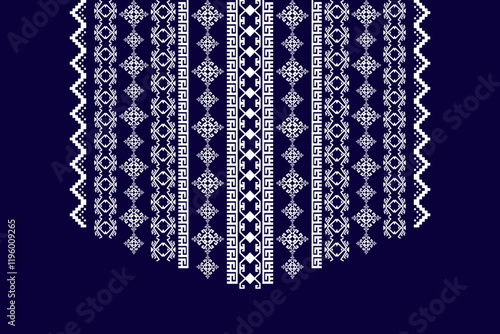 Neck geometric abstract Aztec oriental embroidery traditional border pattern. Native geometry neck decorative design for fashion, texture, element, neckline, textile, fabric, clothing, printing