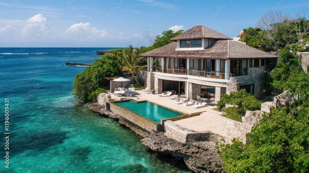 Fototapeta premium Luxury Villa Overlooking the Turquoise Ocean