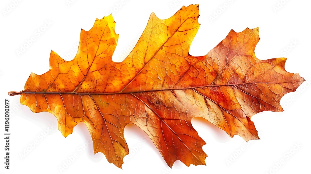 Obraz premium A close-up of an autumn oak leaf, isolated on a white background