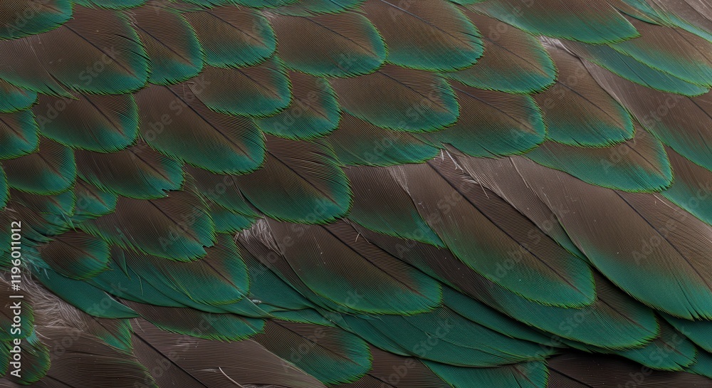 Fototapeta premium Close-Up of Green and Brown Bird Feathers Texture