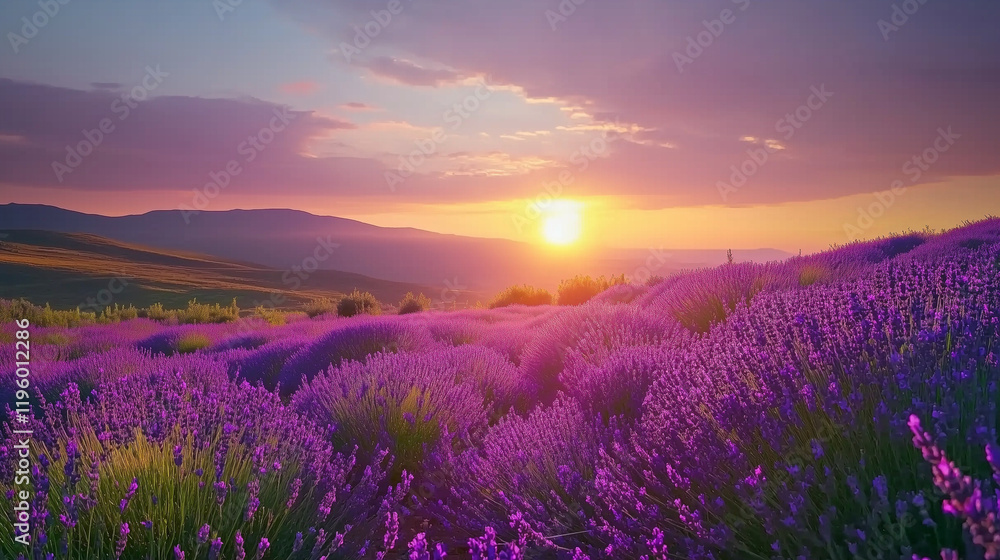 Stunning Lavender Fields at Sunset with Vibrant Purple Rows and Golden Hour Tranquility in a Picturesque Landscape
Stunning Lavender Fields at Sunset with Vibrant Purple Rows and Golden Hour Tranquility in a Picturesque Landscape