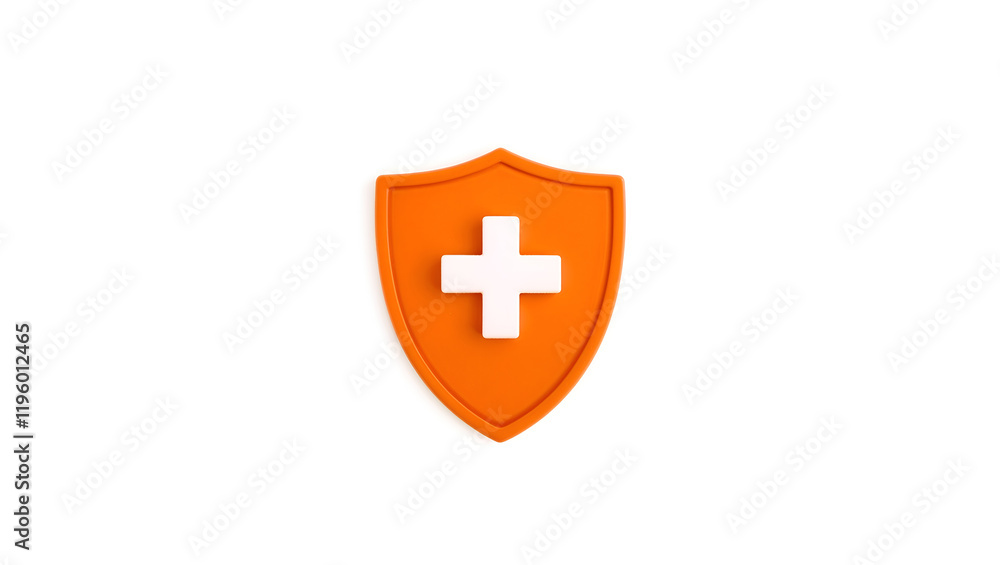Orange shield icon with a white medical cross, ideal for healthcare and safety-related projects. Generative AI