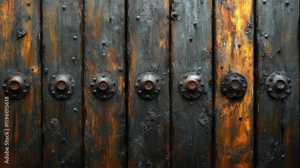 Fototapeta premium Dark Weathered Wooden Texture with Metal Fasteners