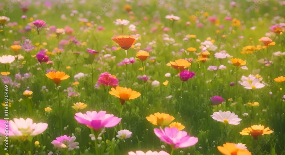 A meadow with many flowers on green screen background 4K A meadow with many flowers on green screen background 4K
