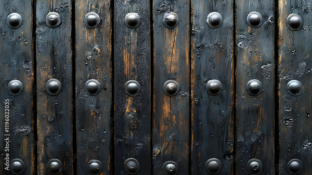 Fototapeta premium Dark Weathered Wooden Planks with Metal Rivets Texture Background