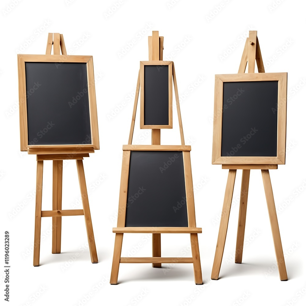 Set of Wooden Framed Chalkboards on Easels in Various Styles Set of Wooden Framed Chalkboards on Easels in Various Styles