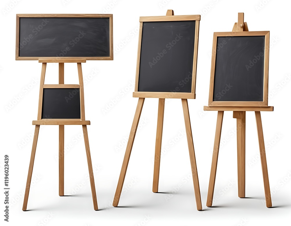 Set of Wooden Framed Chalkboards on Easels in Various Styles Set of Wooden Framed Chalkboards on Easels in Various Styles