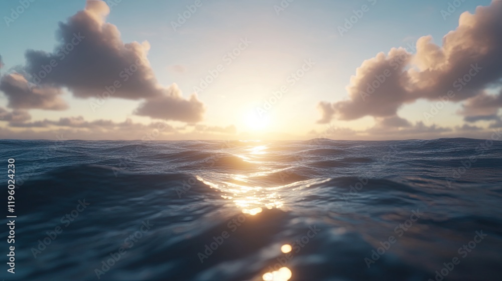 Obraz premium A peaceful sea horizon with small waves glistening in the sunlight.