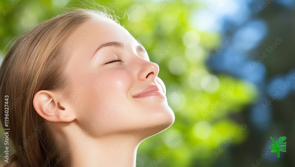 Woman enjoying nature, serene, outdoor, sunlight, bokeh, healthy, fresh air, wellness, spring Woman enjoying nature, serene, outdoor, sunlight, bokeh, healthy, fresh air, wellness, spring
