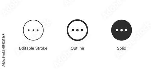 details, more icon dots symbol. editable stroke outline style for app user interface and web vector elements