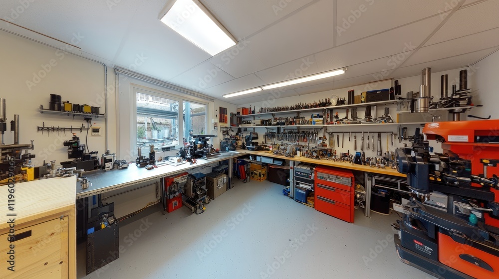Fototapeta premium A bright and clean workshop filled with advanced machinery and tools.