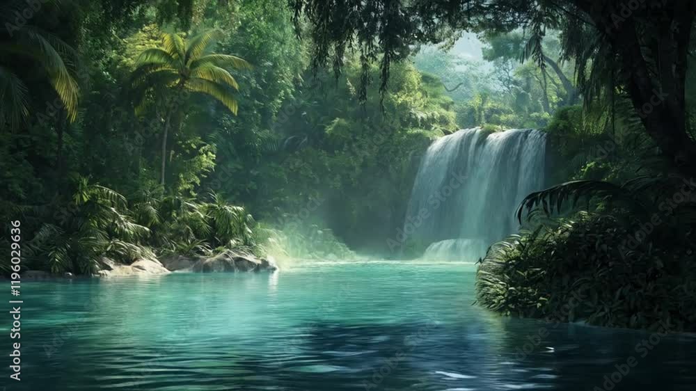 Serene Waterfall in Lush Tropical Paradise Serene Waterfall in Lush Tropical Paradise