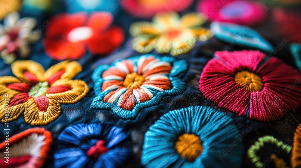 A close-up of intricate embroidery on fabric, showcasing fine details and vibrant colors. A close-up of intricate embroidery on fabric, showcasing fine details and vibrant colors.