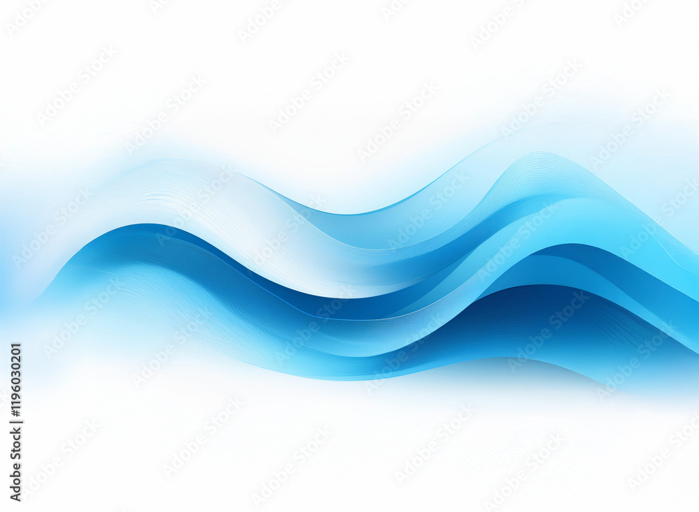 Fototapeta premium Serene abstract artwork featuring flowing, translucent blue waves against a bright white background. The image evokes a sense of calmness and fluidity.