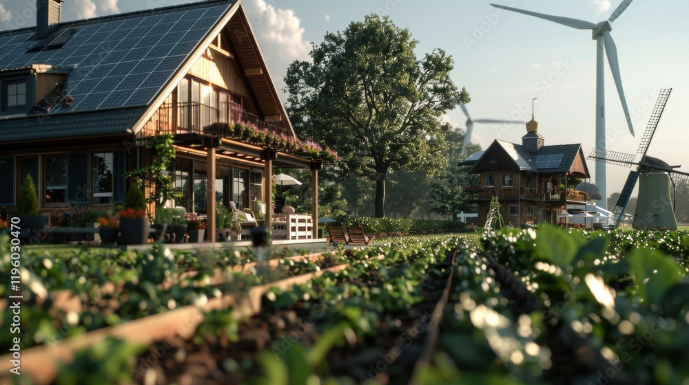 House with solar panels on the roof in a suburban neighborhood during daylight House with solar panels on the roof in a suburban neighborhood during daylight