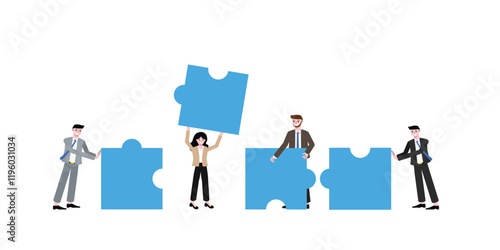 Business illustration concept. Business Collaboration Concept. Team Building a Puzzle Together. Vector Illustration