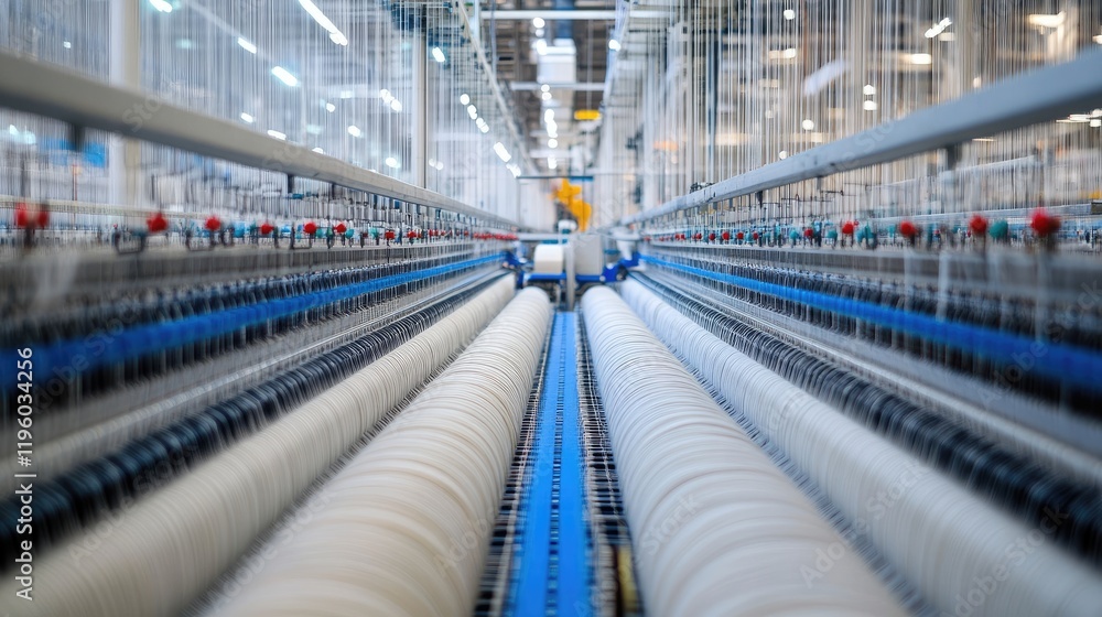 Fototapeta premium A modern weaving machine producing synthetic fiber textiles.