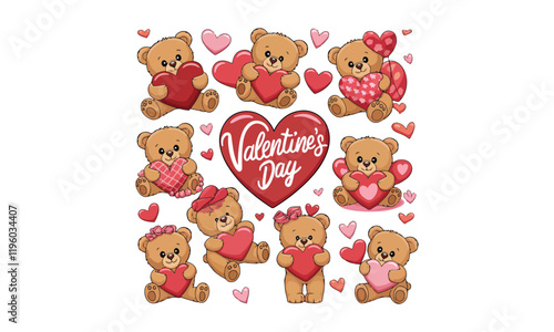 Valentines Day Teddy Bear Clipart - Cute Bears with Hearts and Love Messages