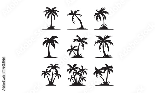 Palm Tree Silhouette Icons Set - Tropical Beach and Island Designs