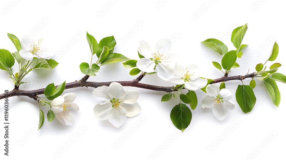 Fototapeta premium A blossoming apple tree branch, isolated on a white background