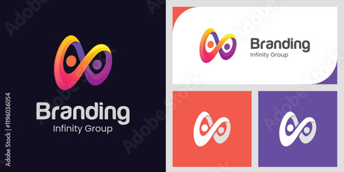 People Group logo design with infinite graphic vector symbol for Friendship, Networking, people group logo template