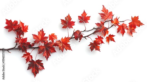 A branch of red maple leaves, isolated on a white background