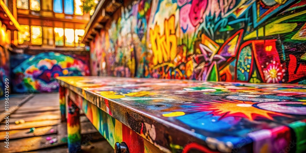 Fototapeta premium Colorful street art photography: a vibrant desktop wallpaper showcasing bold graffiti.