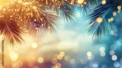 Wallpaper Mural Tropical sunset with palm leaves and bokeh lights. Torontodigital.ca