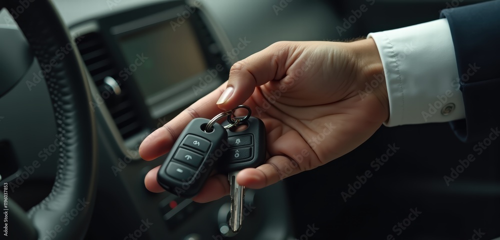 A close-up of a hand holding car keys inside a vehicle, symbolizing car ownership and the automotive industry. A close-up of a hand holding car keys inside a vehicle, symbolizing car ownership and the automotive industry.