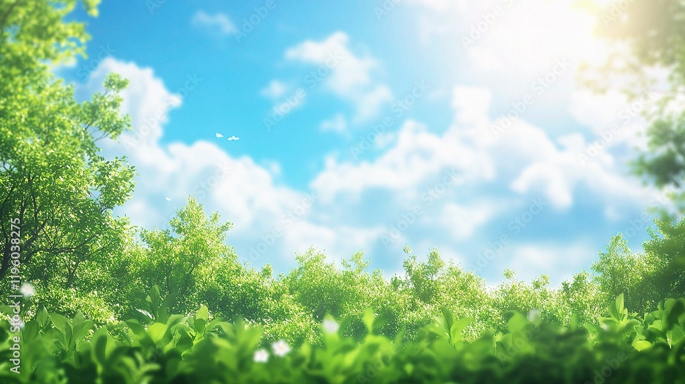 Beautiful Blurred Spring Background with Blooming Nature and Sky Beautiful Blurred Spring Background with Blooming Nature and Sky