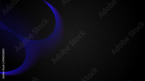 Minimalist modern blue dark gradient flowing wave lines. Futuristic technology concept.