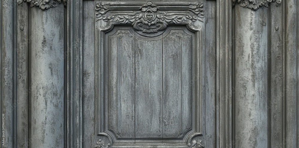 Ornate Grey Wood Paneling With Decorative Carving Ornate Grey Wood Paneling With Decorative Carving