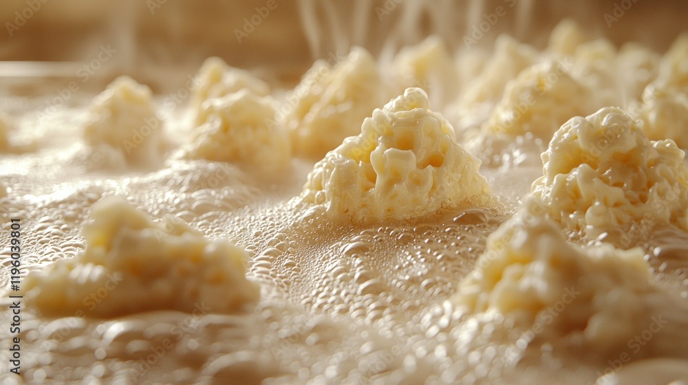 Close-up of Creamy Delights Simmering in a Bubbly Broth: A Culinary Delight Close-up of Creamy Delights Simmering in a Bubbly Broth: A Culinary Delight