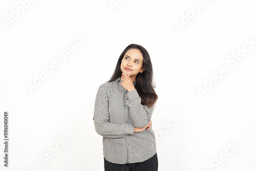 Thinking Gesture Of Beautiful Asian Woman Isolated On White Background
