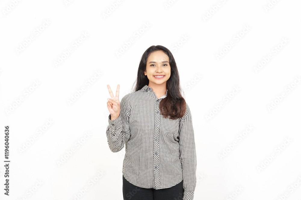 Showing Peace or Victory Sign Of Beautiful Asian Woman Isolated On White Background Showing Peace or Victory Sign Of Beautiful Asian Woman Isolated On White Background