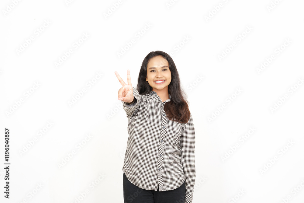 Showing Peace or Victory Sign Of Beautiful Asian Woman Isolated On White Background Showing Peace or Victory Sign Of Beautiful Asian Woman Isolated On White Background